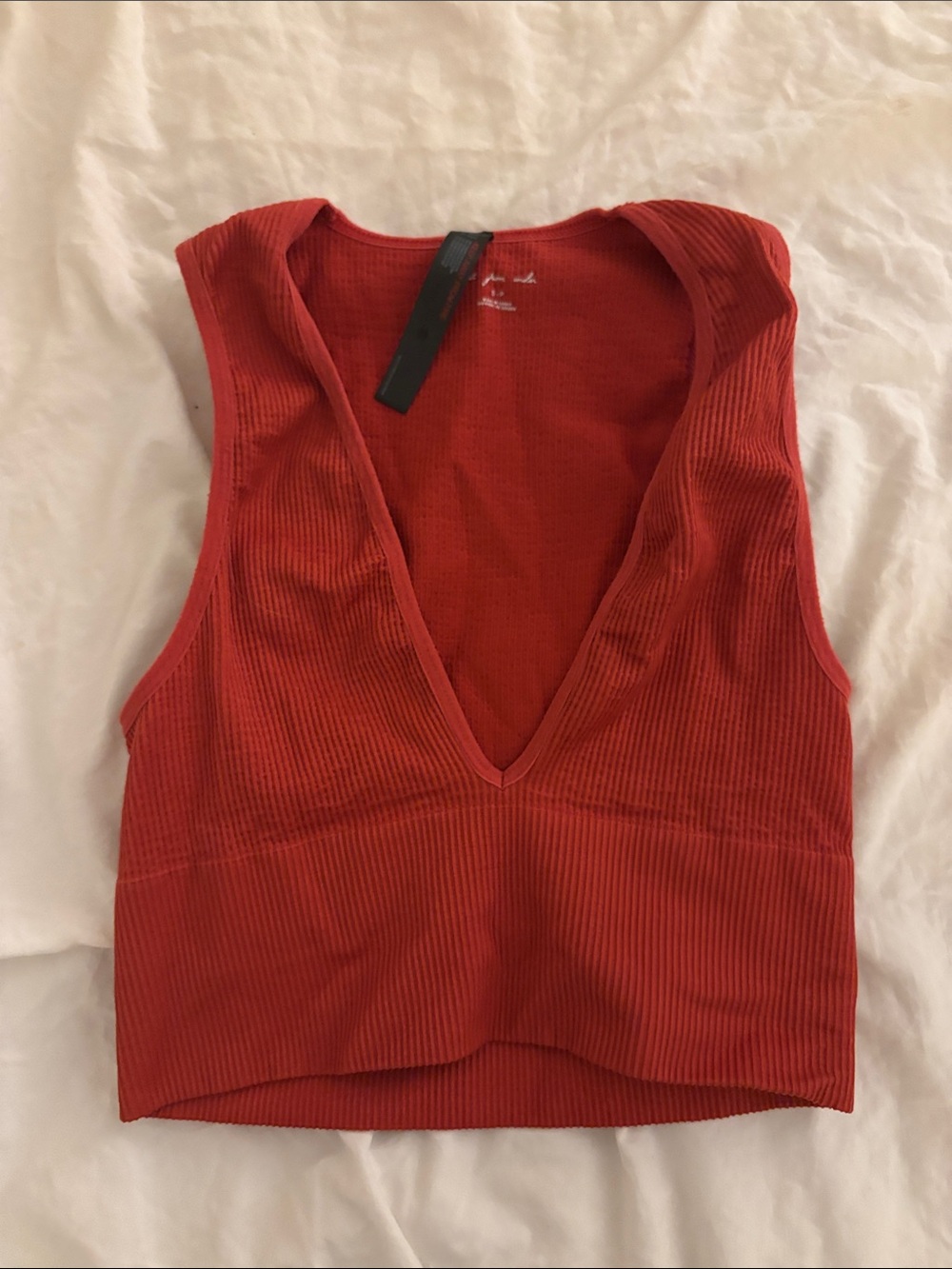 Out From Under Orange/Red Deep V Crop Tank Top - Red
